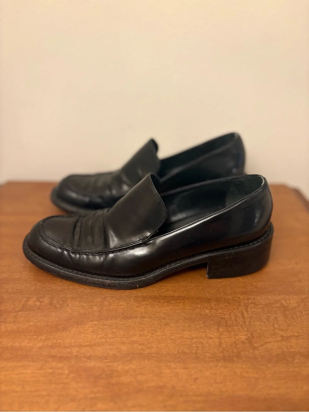 Black Leather Slip-On Loafers for Women